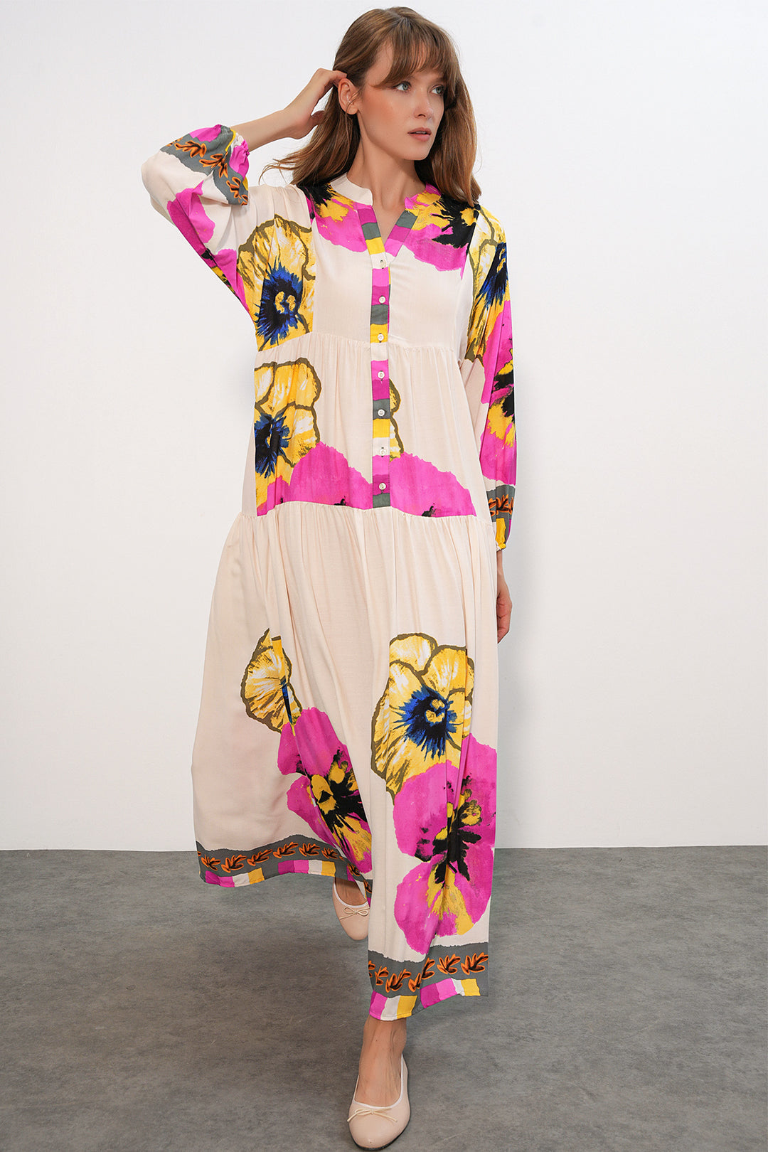 Bigdart Robe longue modeste à motifs pour femmes 2585-C. Rose