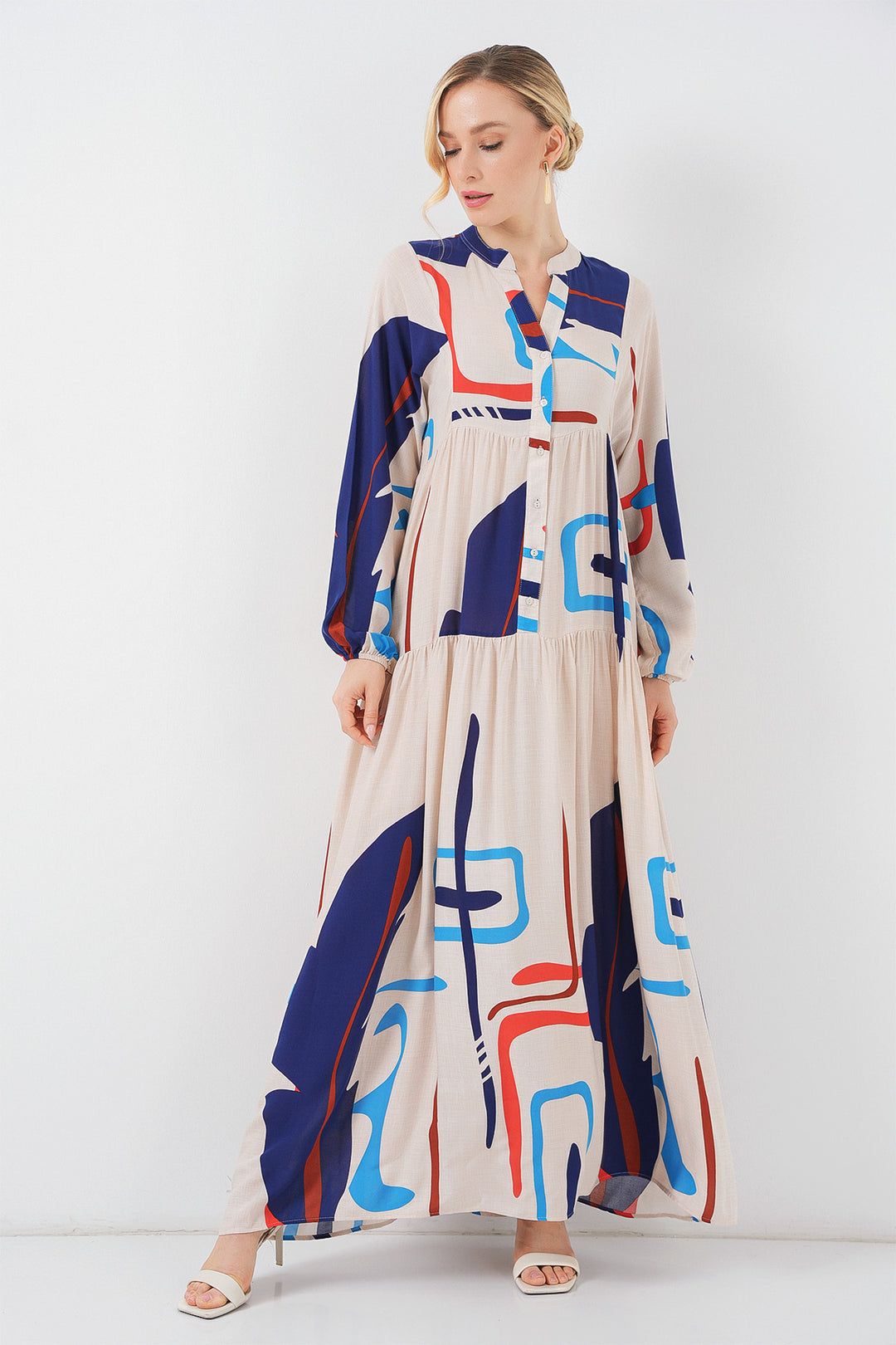 Bigdart Robe longue à motifs pour femmes 2585 - d.Crème