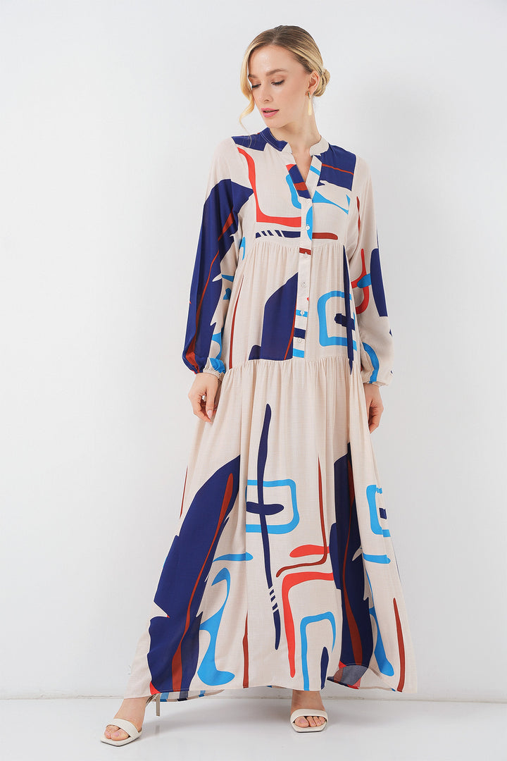Bigdart Robe longue à motifs pour femmes 2585 - d.Crème