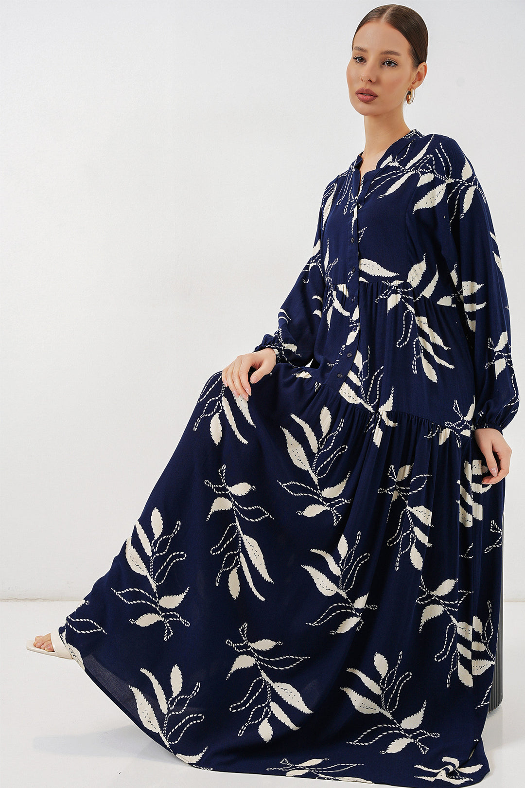 Bigdart Robe longue modestie à motifs femme 2585 - Bleu marine