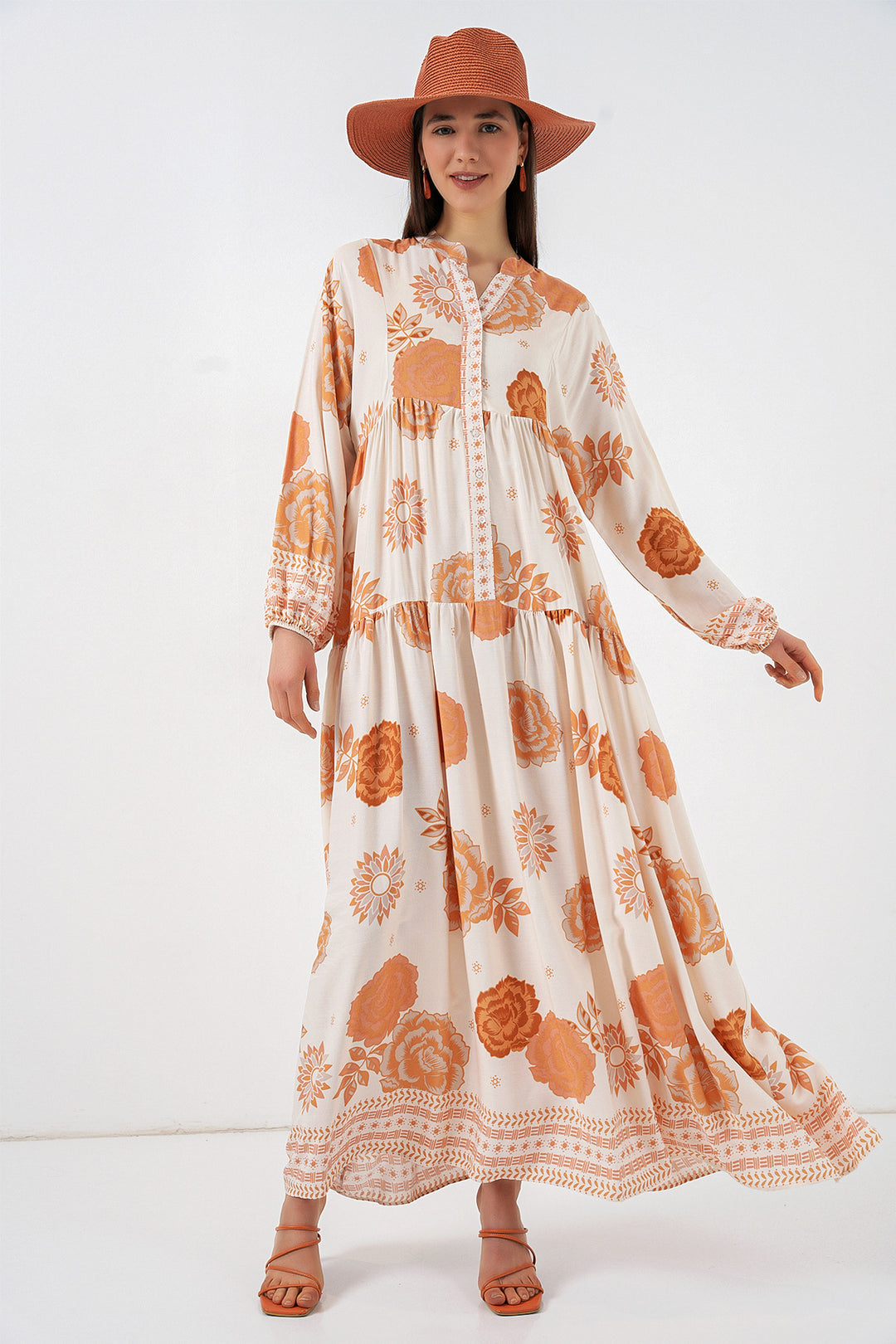 Bigdart Robe longue de hijab à motifs pour femme 2585 - Orange foncé