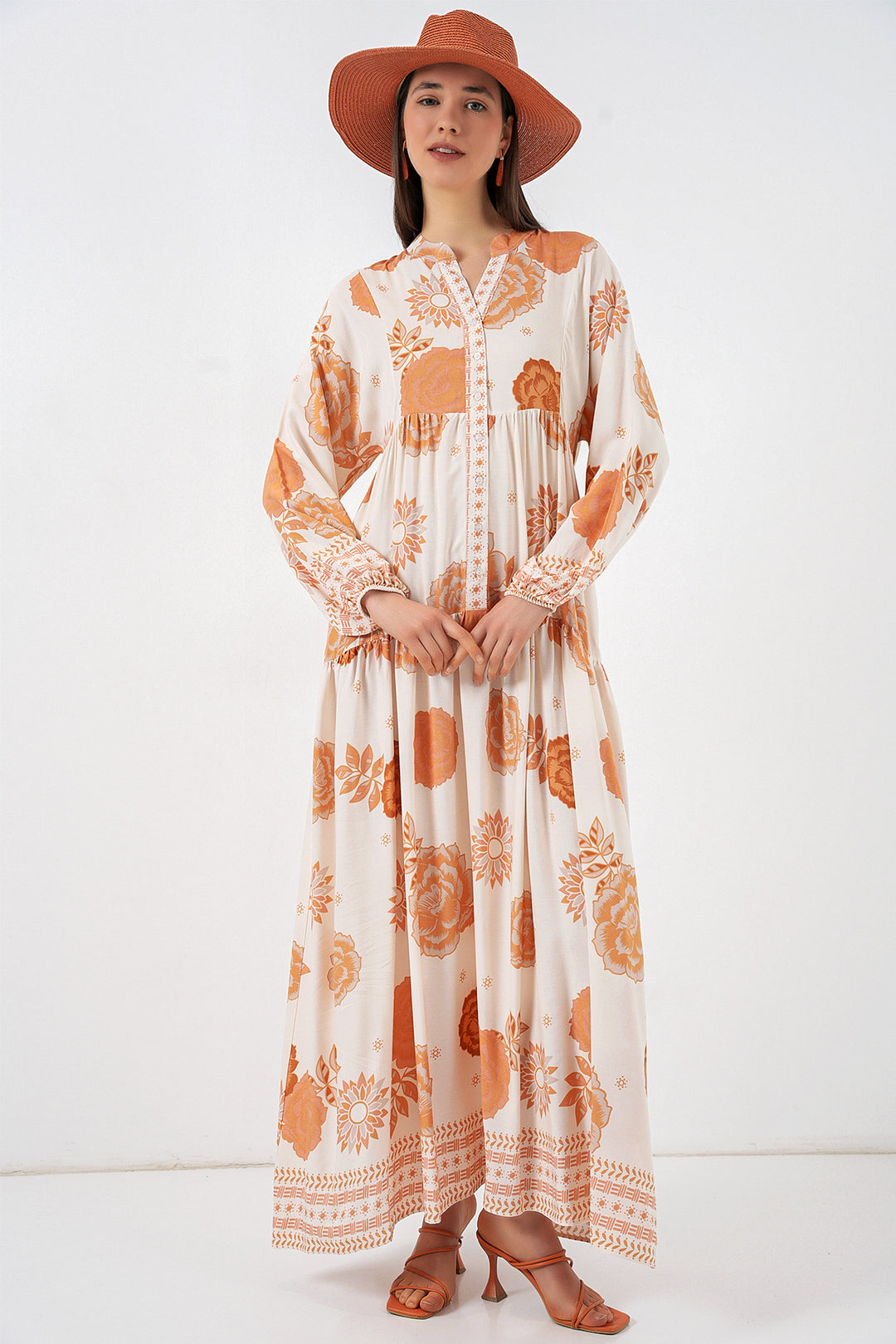 Bigdart Robe longue de hijab à motifs pour femme 2585 - Orange foncé