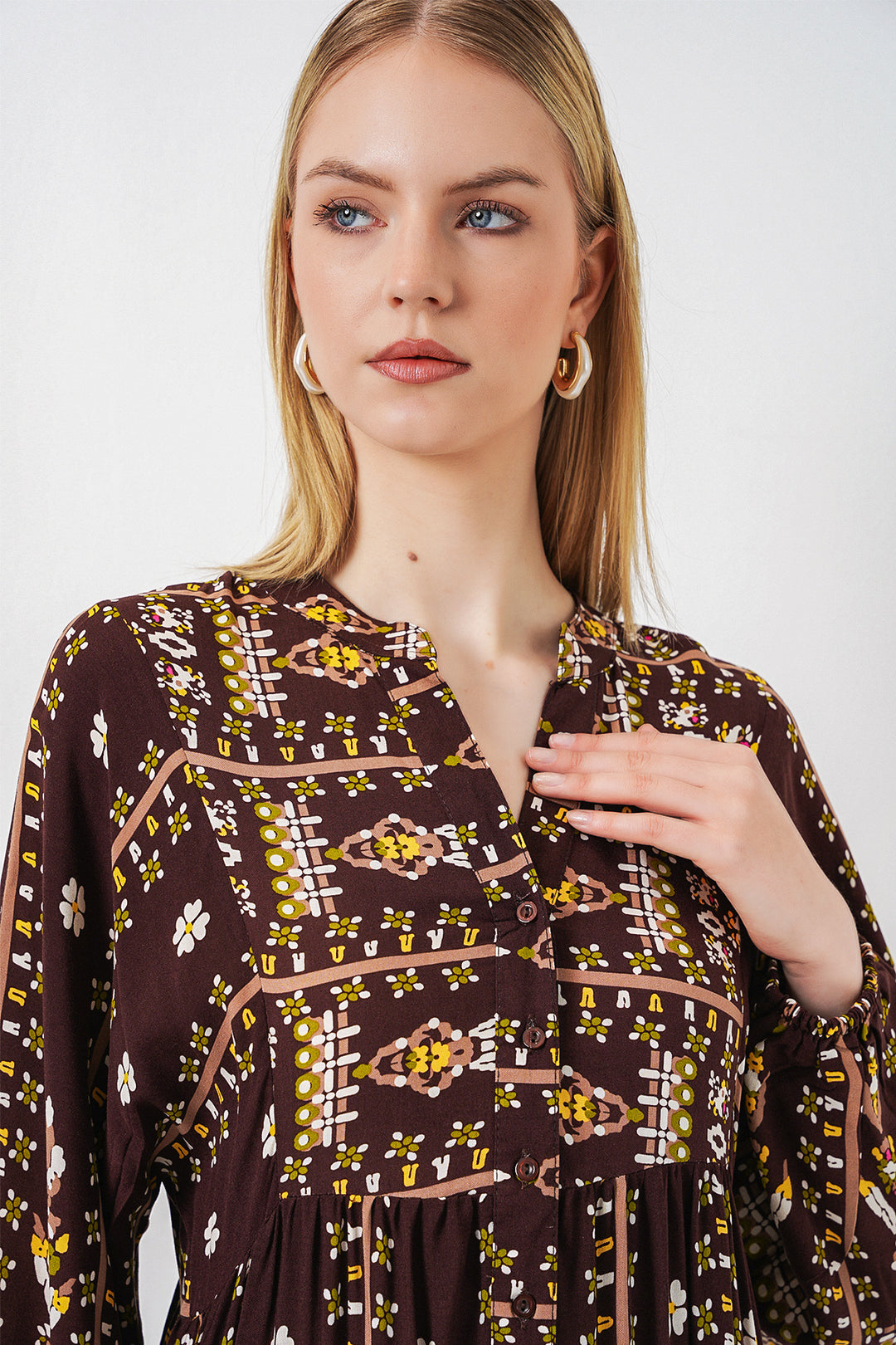 Bigdart Robe longue modeste à motifs pour femme 2585 - Marron uni