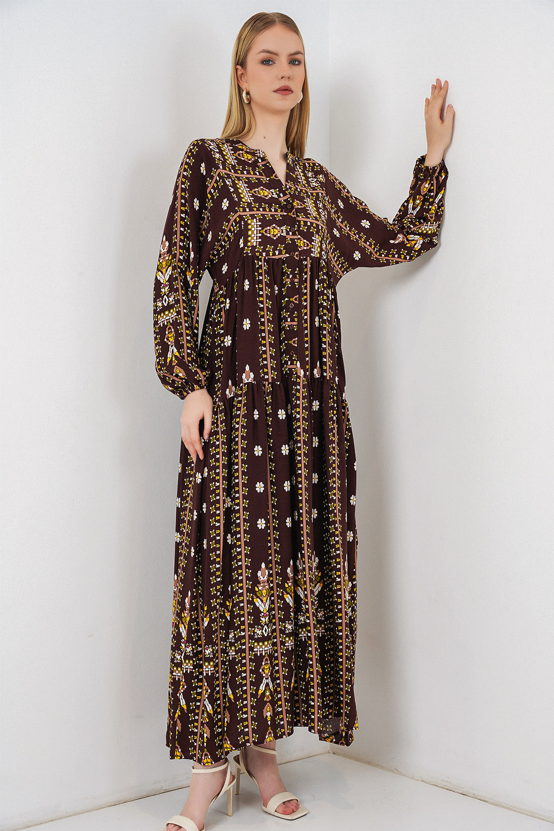 Bigdart Robe longue modeste à motifs pour femme 2585 - Marron uni