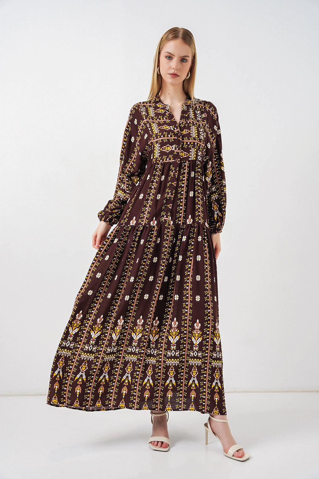 Bigdart Robe longue modeste à motifs pour femme 2585 - Marron uni