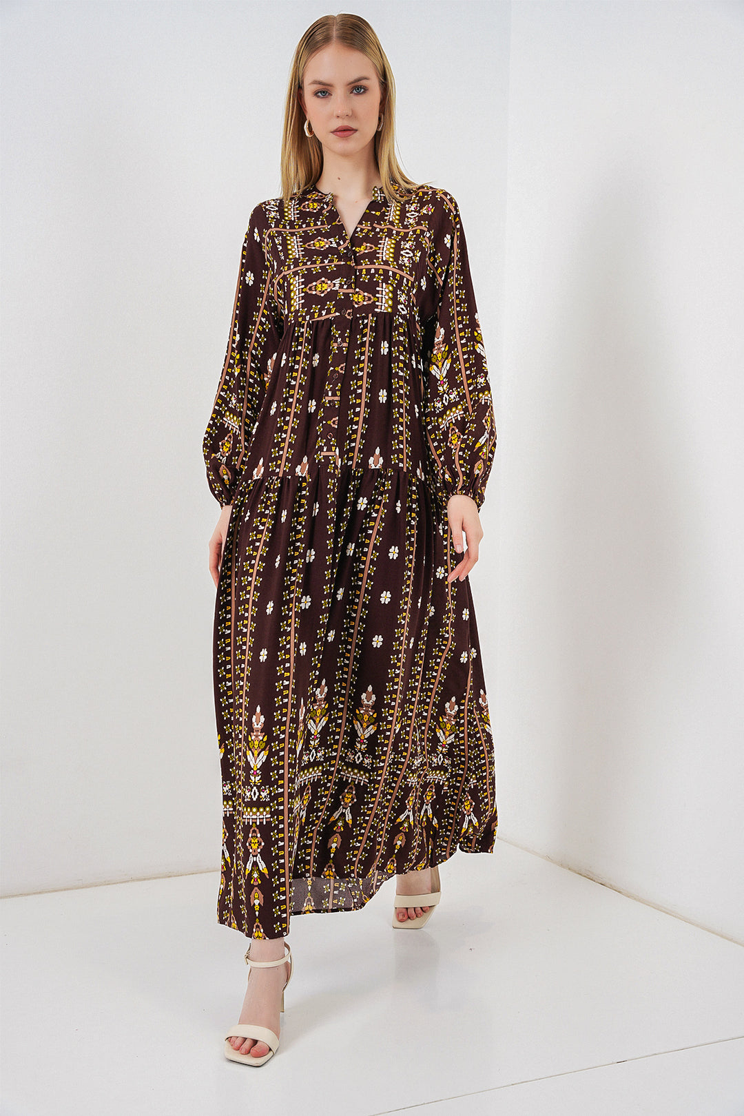 Bigdart Robe longue modeste à motifs pour femme 2585 - Marron uni