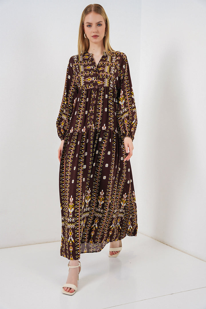 Bigdart Robe longue modeste à motifs pour femme 2585 - Marron uni