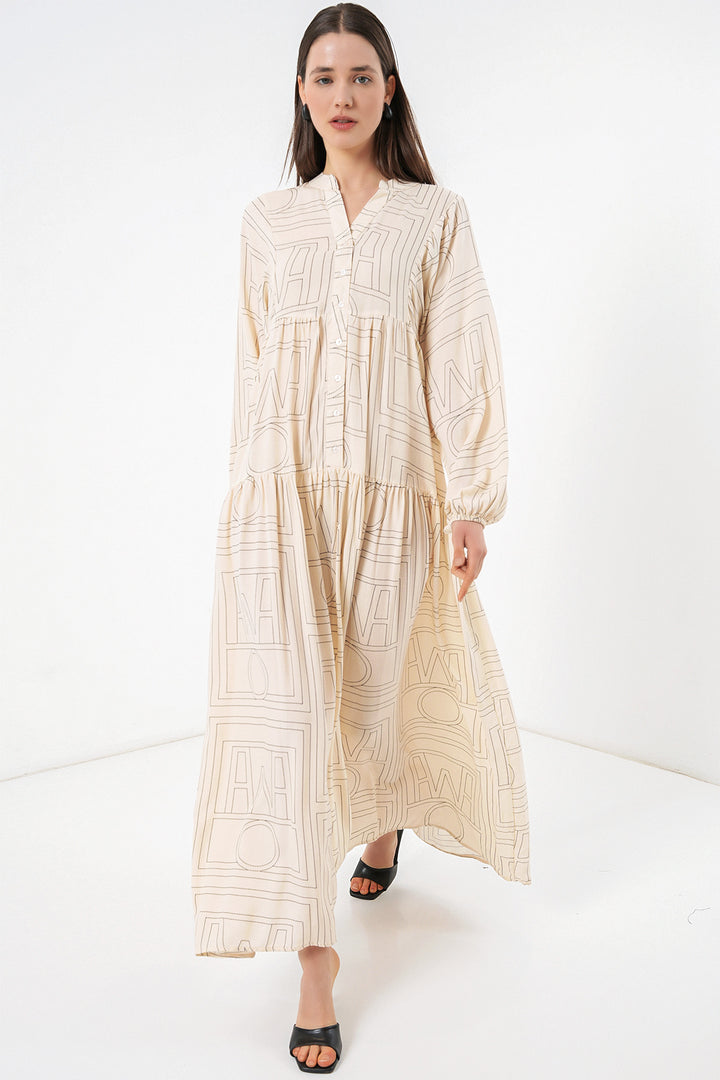 Bigdart Robe longue modeste à motifs pour femme 2585 - düz Crème