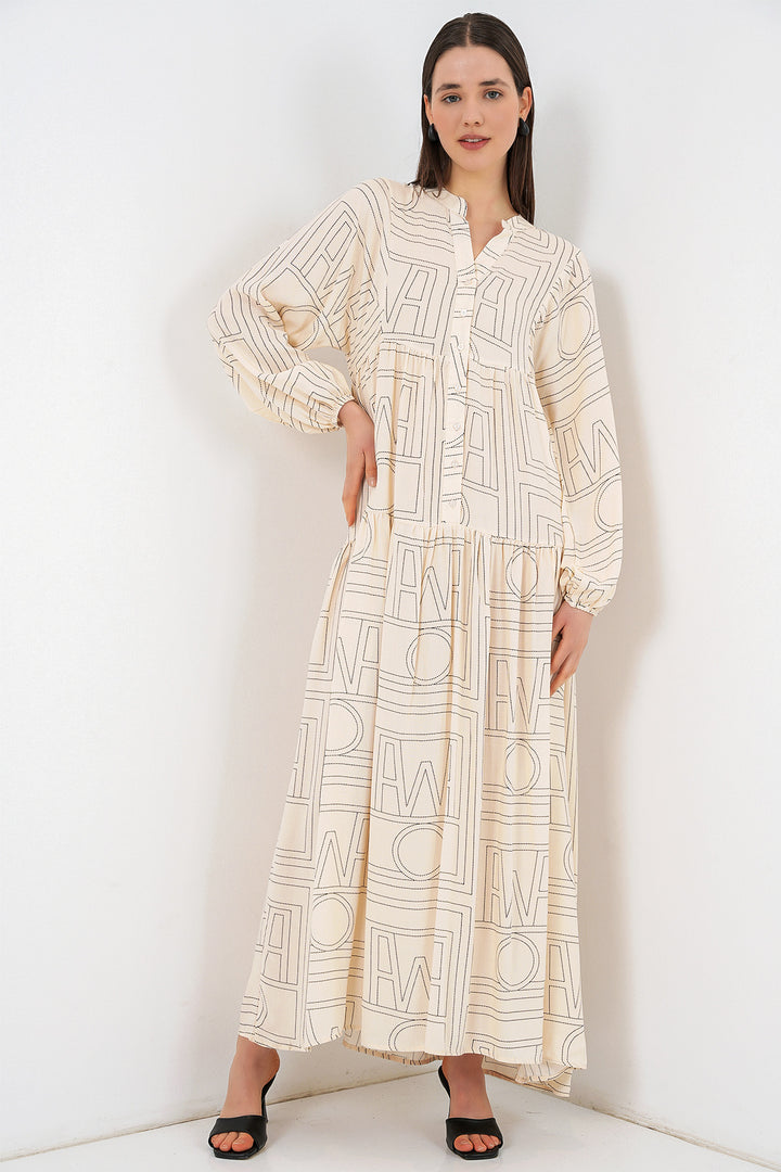 Bigdart Robe longue modeste à motifs pour femme 2585 - düz Crème