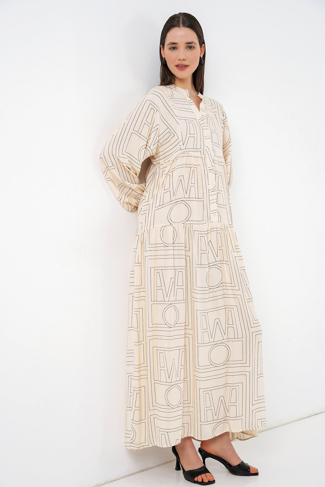 Bigdart Robe longue modeste à motifs pour femme 2585 - düz Crème