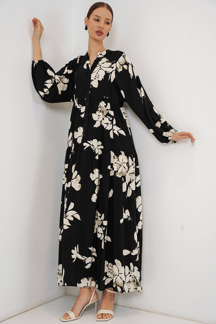 Bigdart Robe longue de hijab à motifs pour femme 2585 - düz Noir