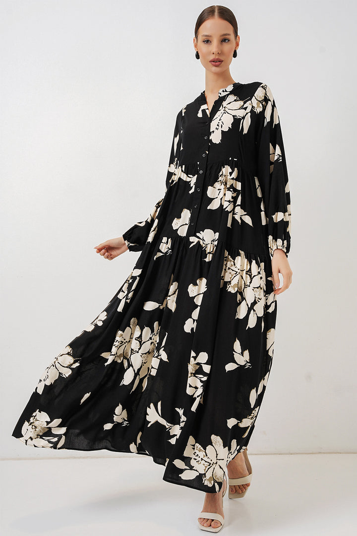 Bigdart Robe longue de hijab à motifs pour femme 2585 - düz Noir