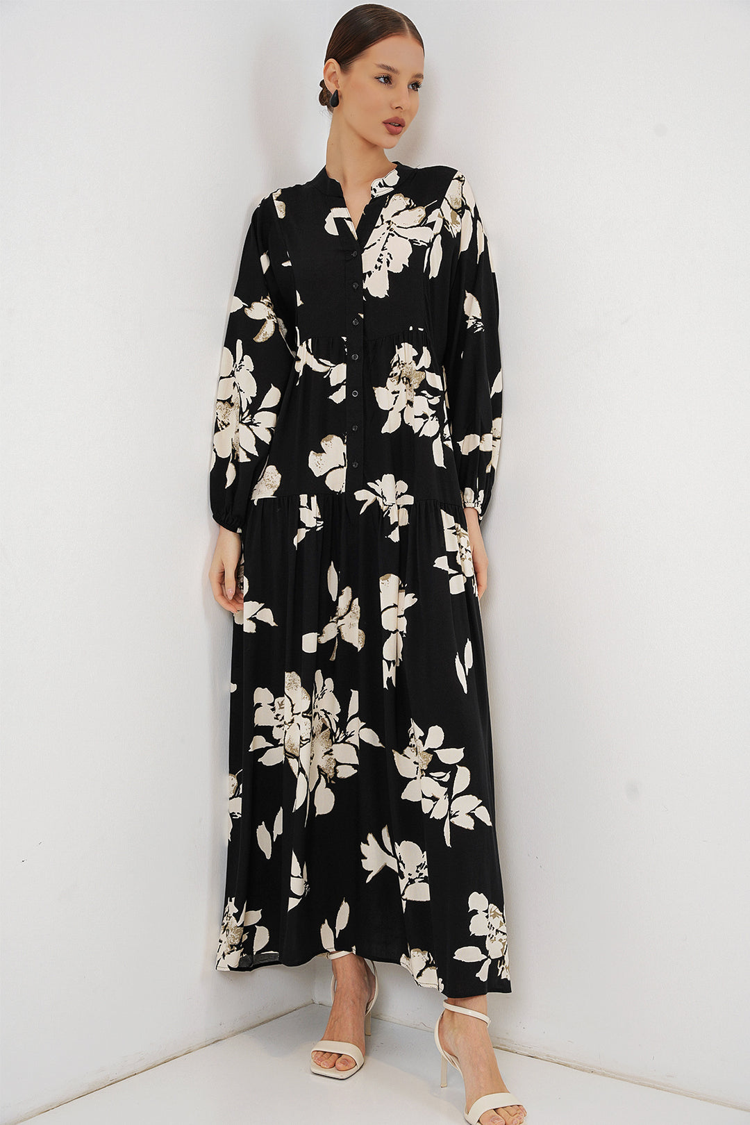 Bigdart Robe longue de hijab à motifs pour femme 2585 - düz Noir