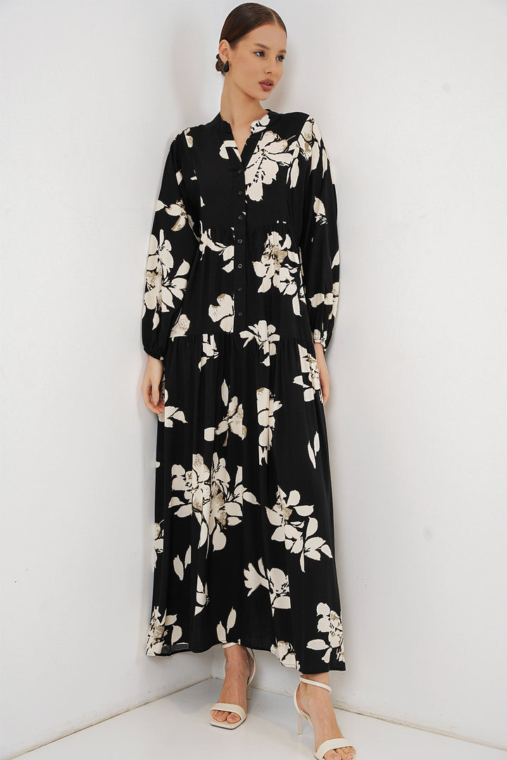 Bigdart Robe longue de hijab à motifs pour femme 2585 - düz Noir