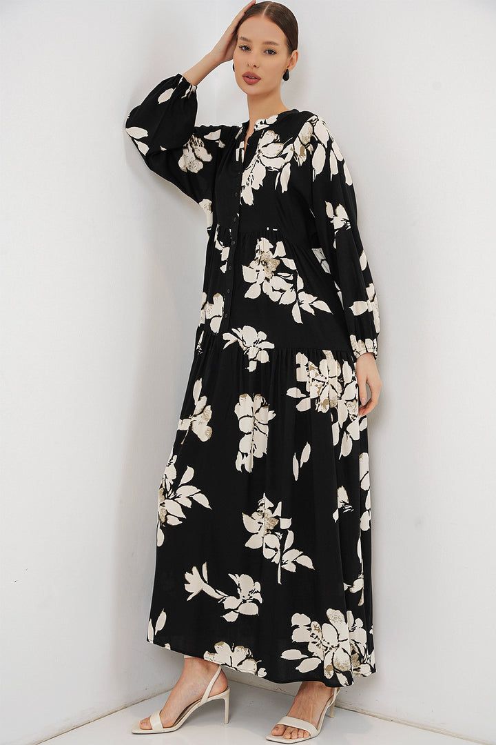 Bigdart Robe longue de hijab à motifs pour femme 2585 - düz Noir