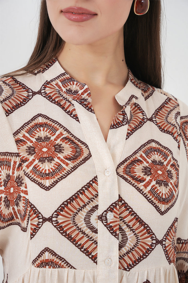 Bigdart Robe Longue Modeste à Motifs Femme 2585 - Écru Marron