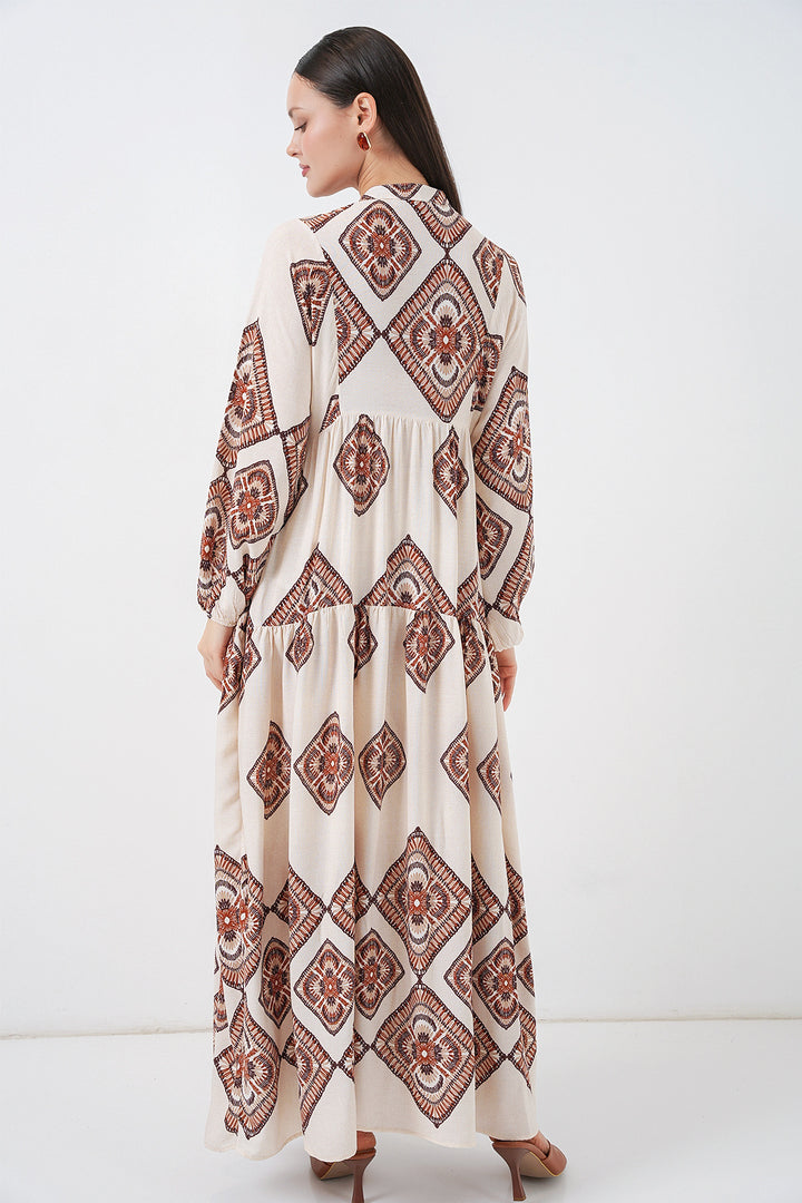Bigdart Robe Longue Modeste à Motifs Femme 2585 - Écru Marron