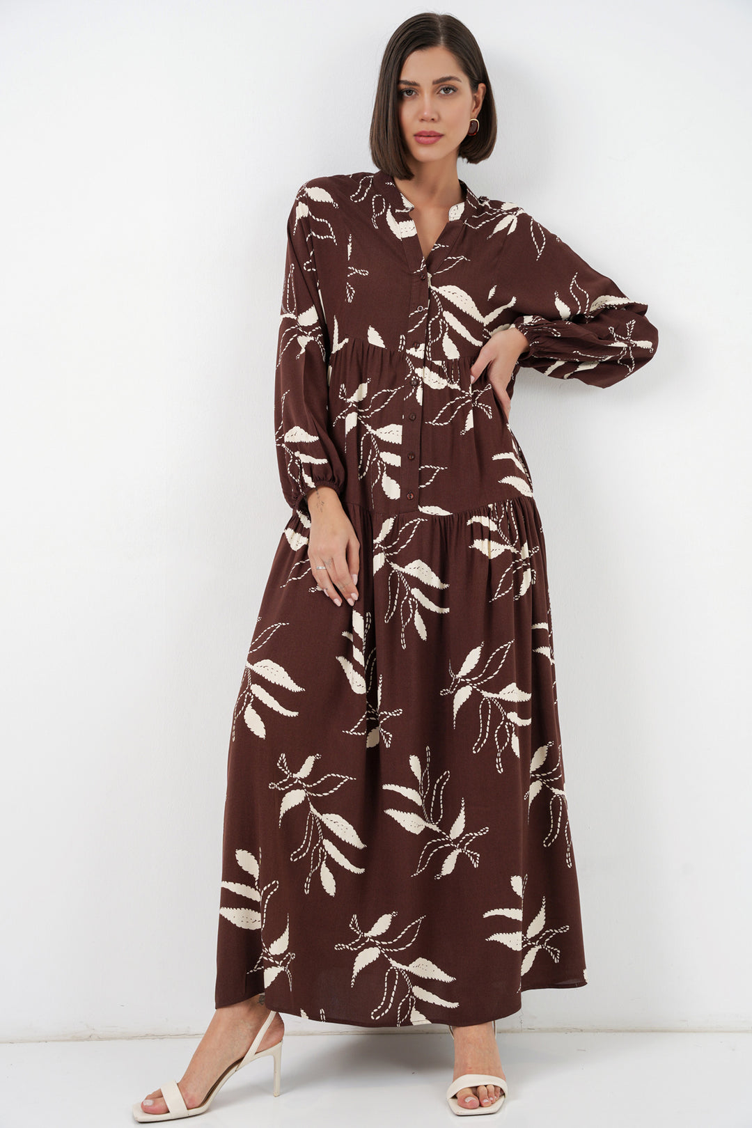 Bigdart Robe de hijab longue à motifs pour femmes 2585 - Marron foncé