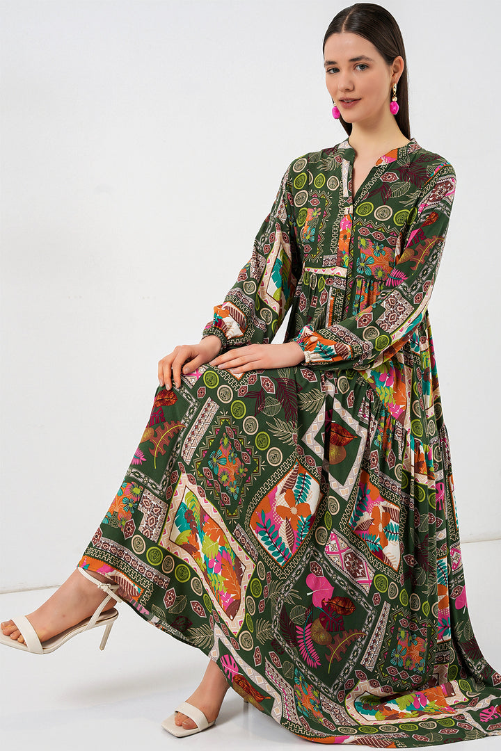 Bigdart Robe longue modeste à motifs pour femme 2585 - Foncé Vertl