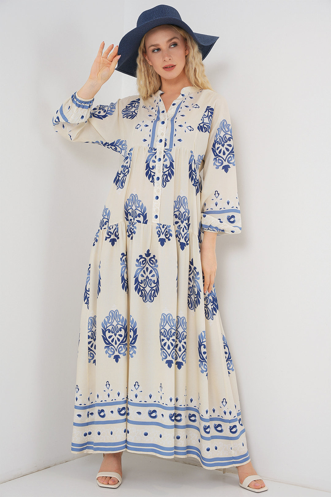 Bigdart Robe longue à motifs pour femme 2585 - Crème