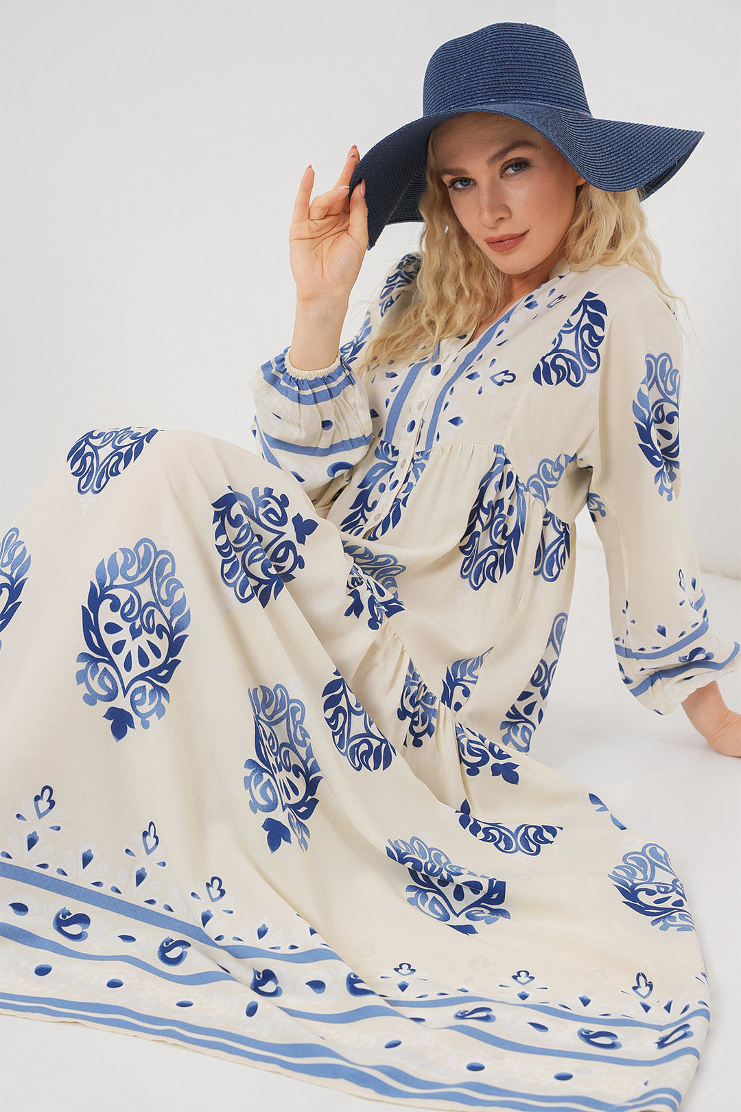 Bigdart Robe longue à motifs pour femme 2585 - Crème