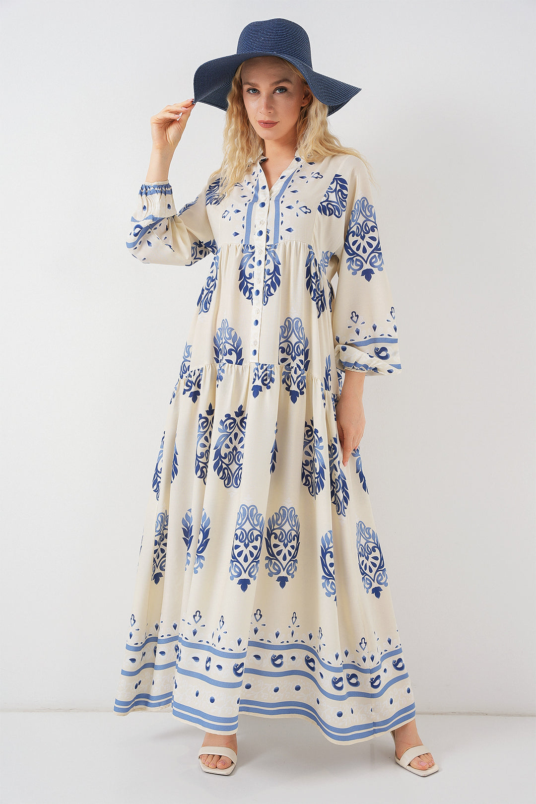 Bigdart Robe longue à motifs pour femme 2585 - Crème