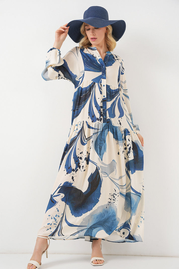 Bigdart Robe longue de hijab à motifs pour femmes 2585 - Bleu marine
