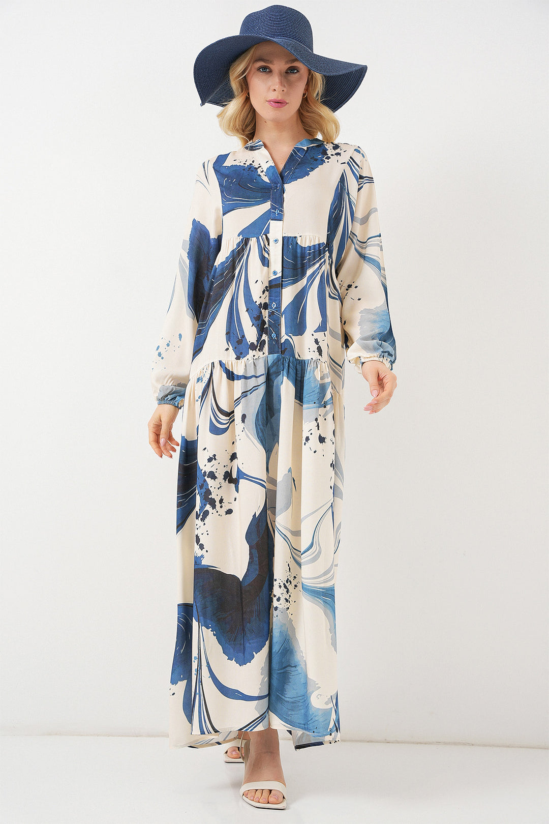 Bigdart Robe longue de hijab à motifs pour femmes 2585 - Bleu marine
