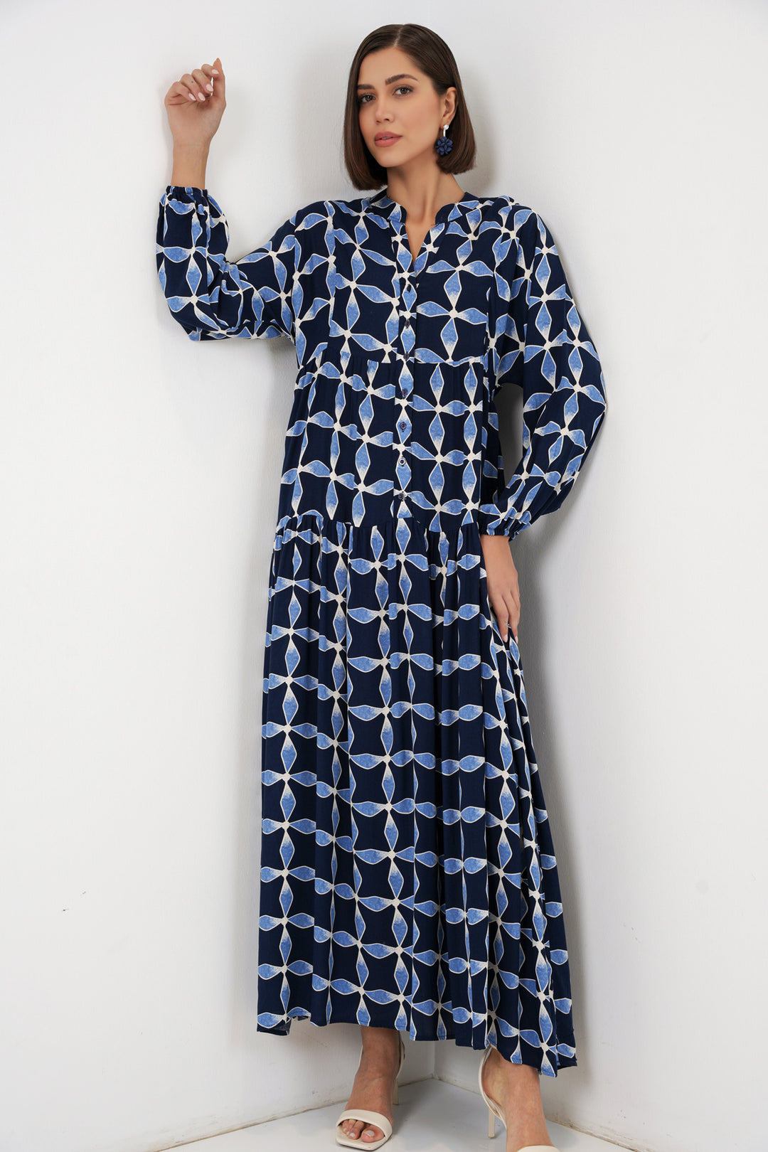 Bigdart Robe de hijab longue à motifs pour femmes 2585 - Bleu marine