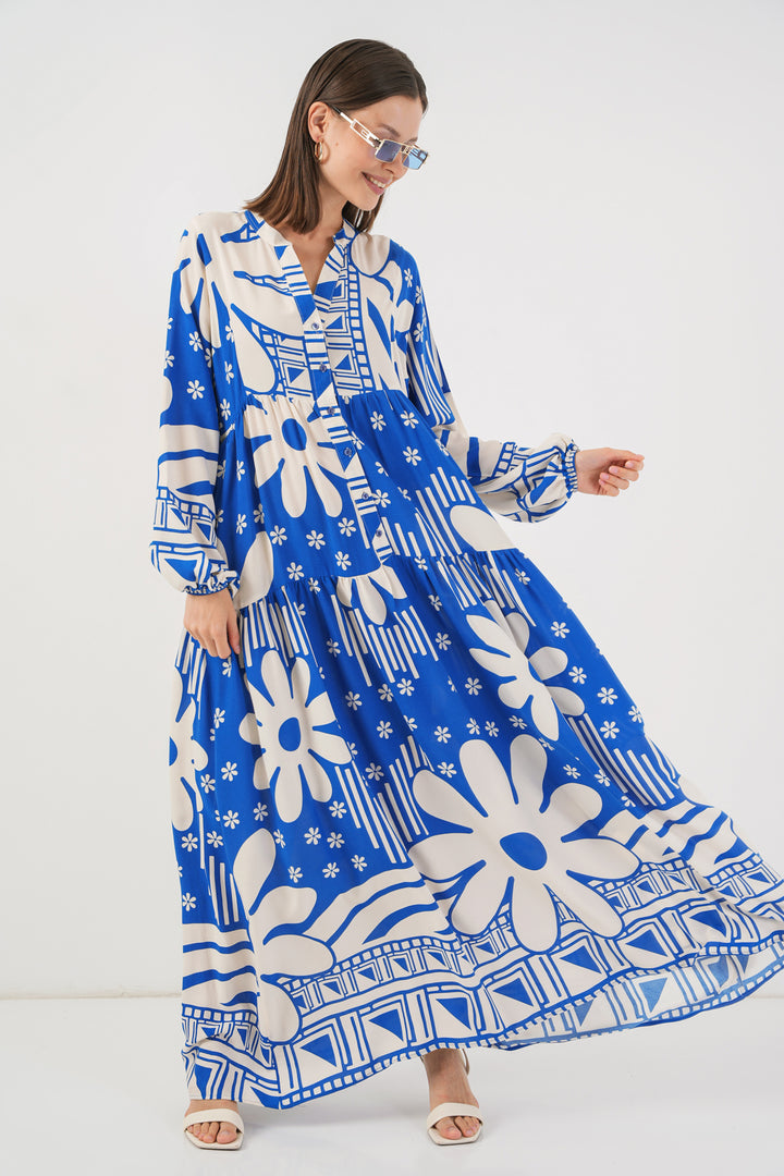 Bigdart Robe longue à motifs pour femme 2585 - Bleu