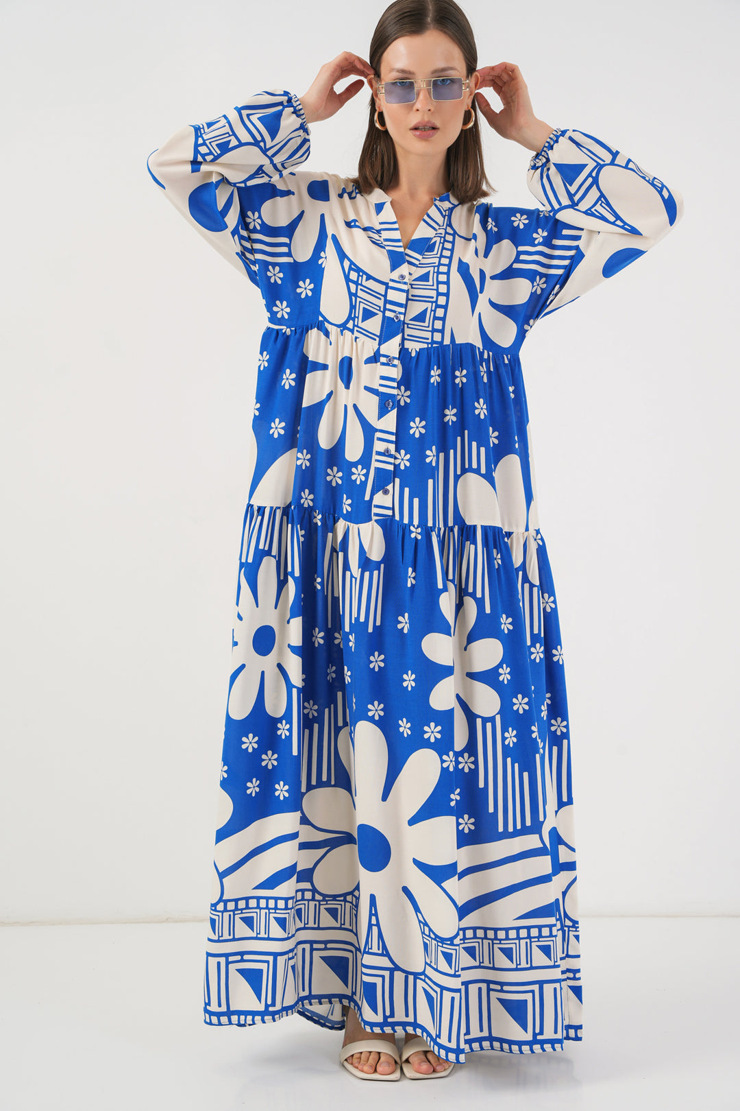Bigdart Robe longue à motifs pour femme 2585 - Bleu