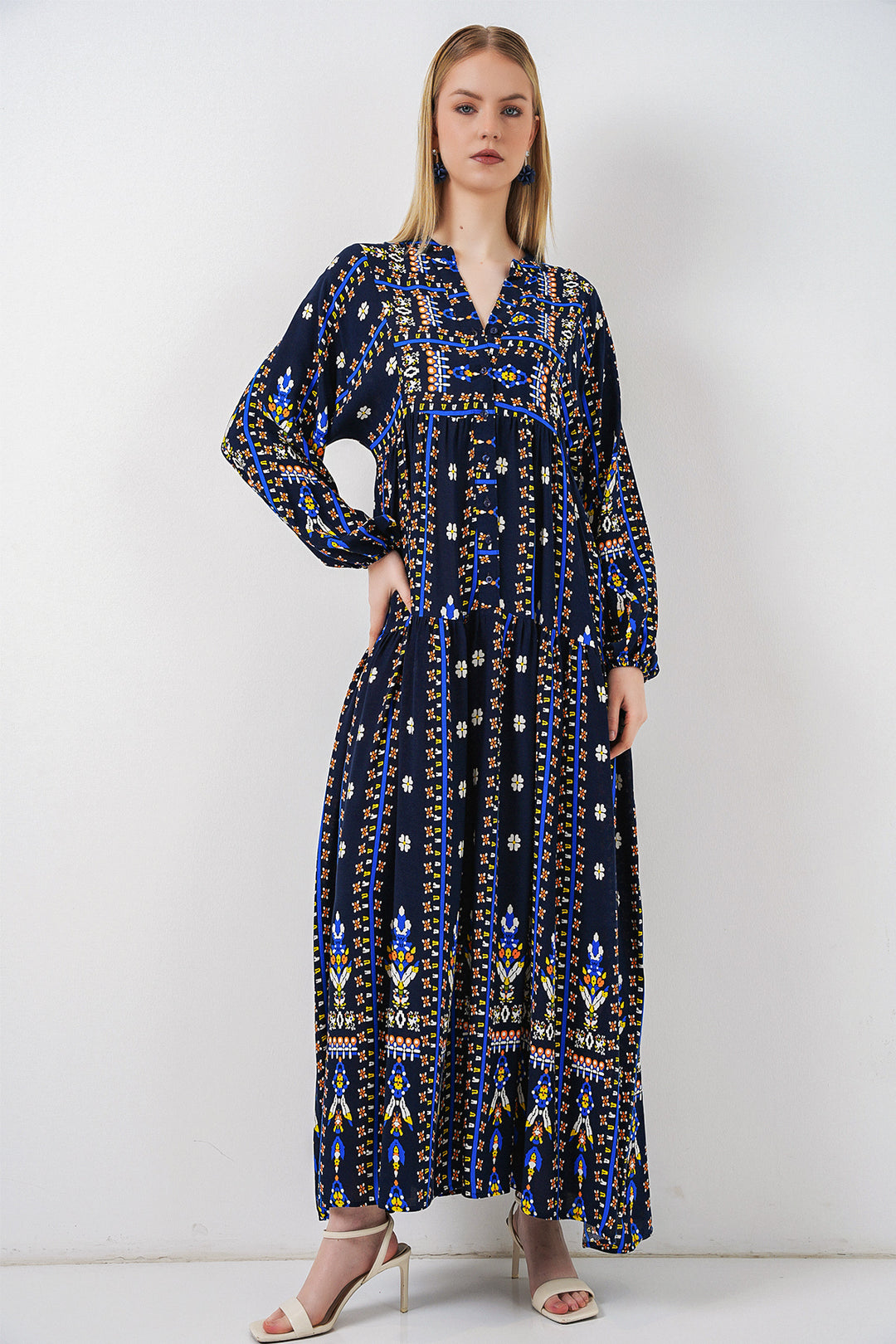 Bigdart Robe longue modeste à motifs pour femme 2585 - P. Bleu marine