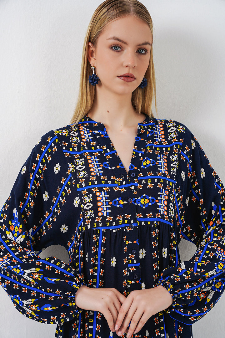 Bigdart Robe longue modeste à motifs pour femmes 2585 - p. Bleu marine