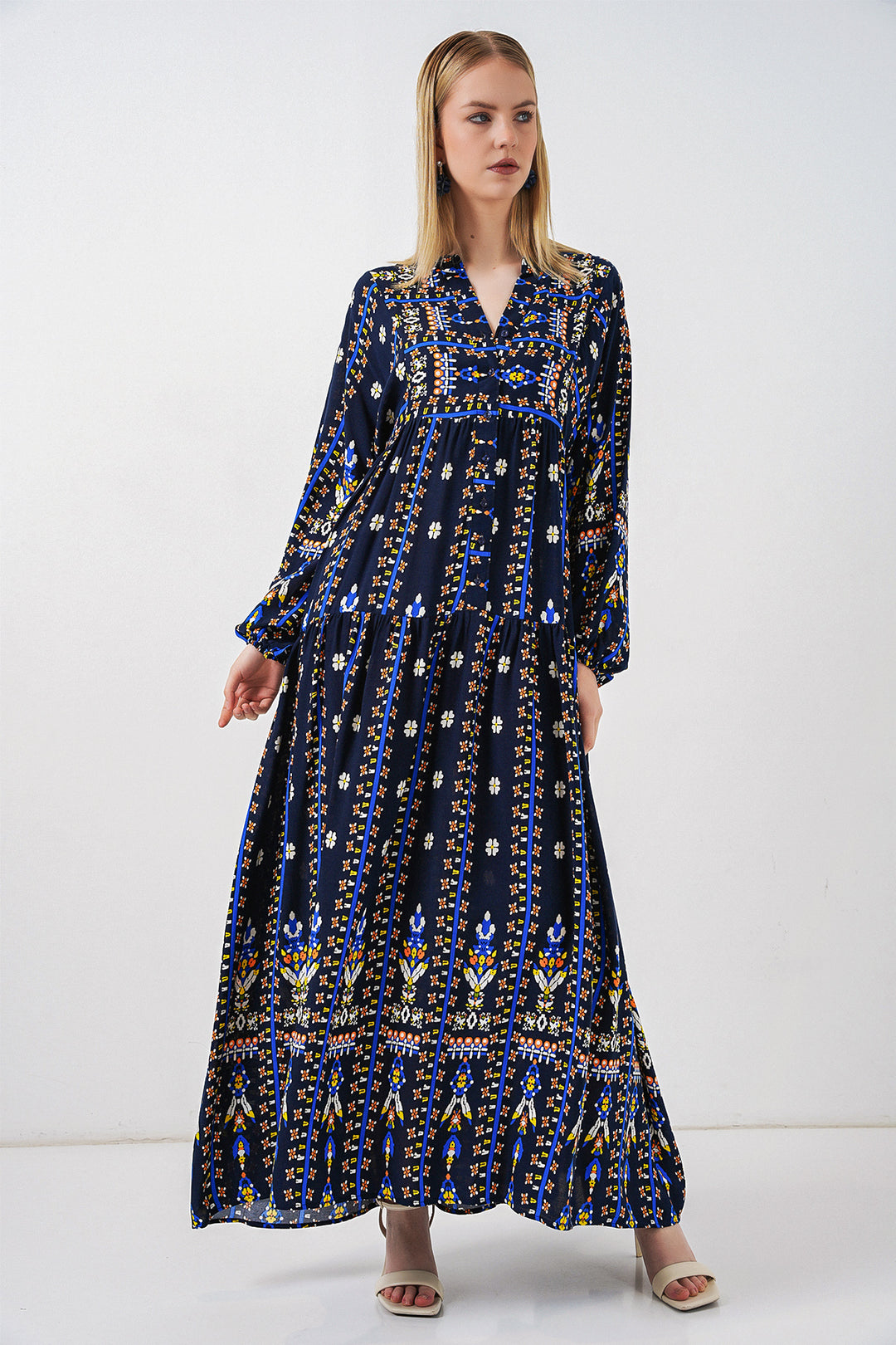 Bigdart Robe longue modeste à motifs pour femme 2585 - P. Bleu marine