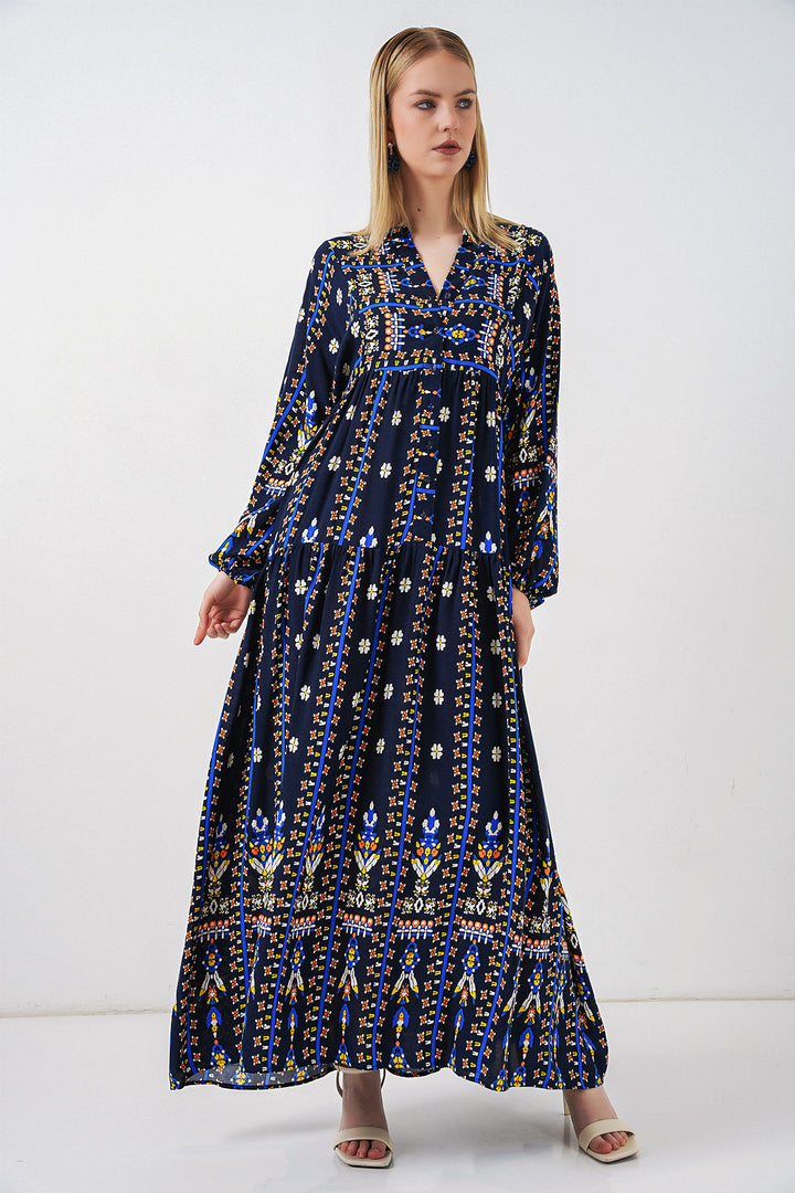 Bigdart Robe longue modeste à motifs pour femmes 2585 - p. Bleu marine