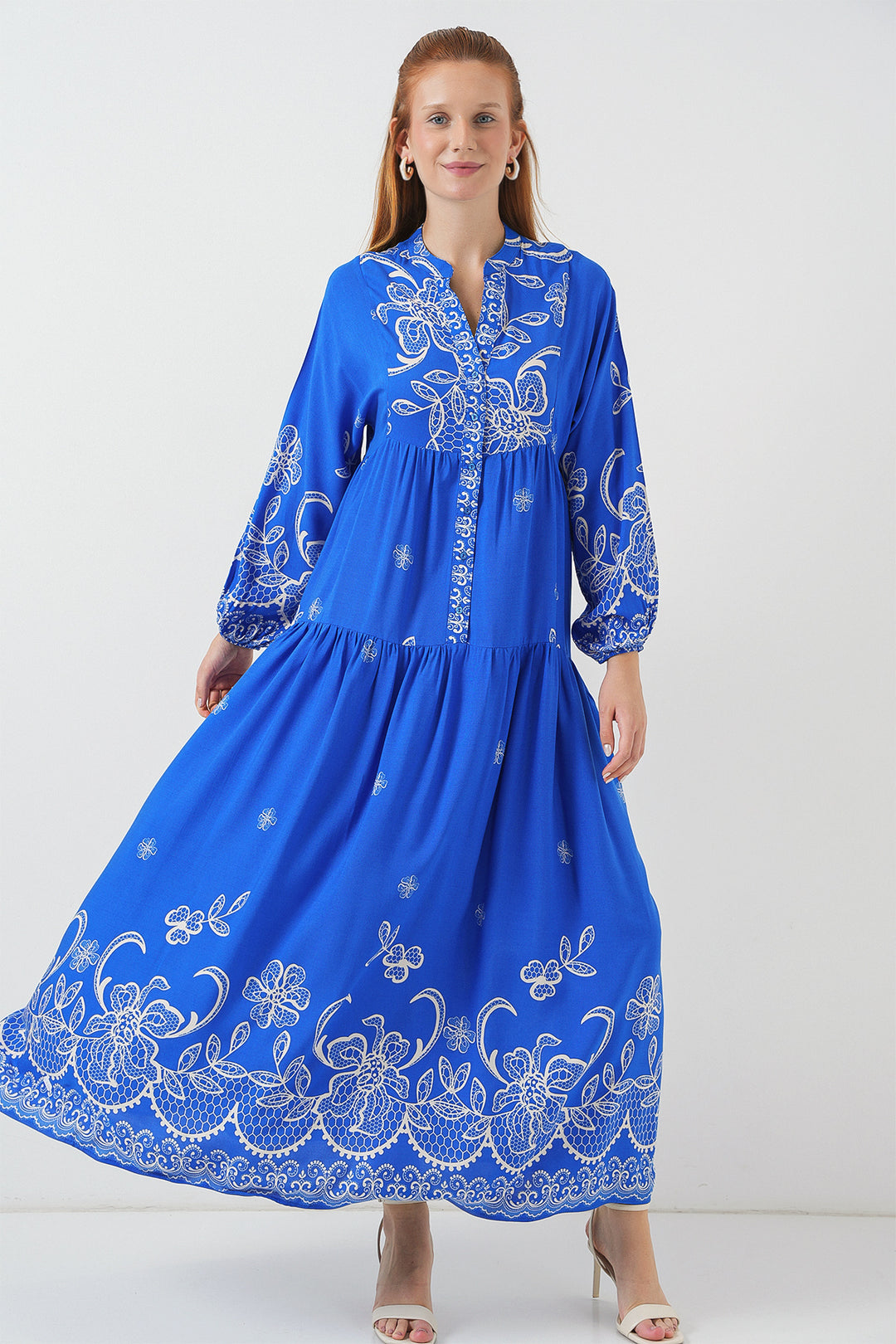 Bigdart Robe longue à motifs femme 2585 - Bleu roi