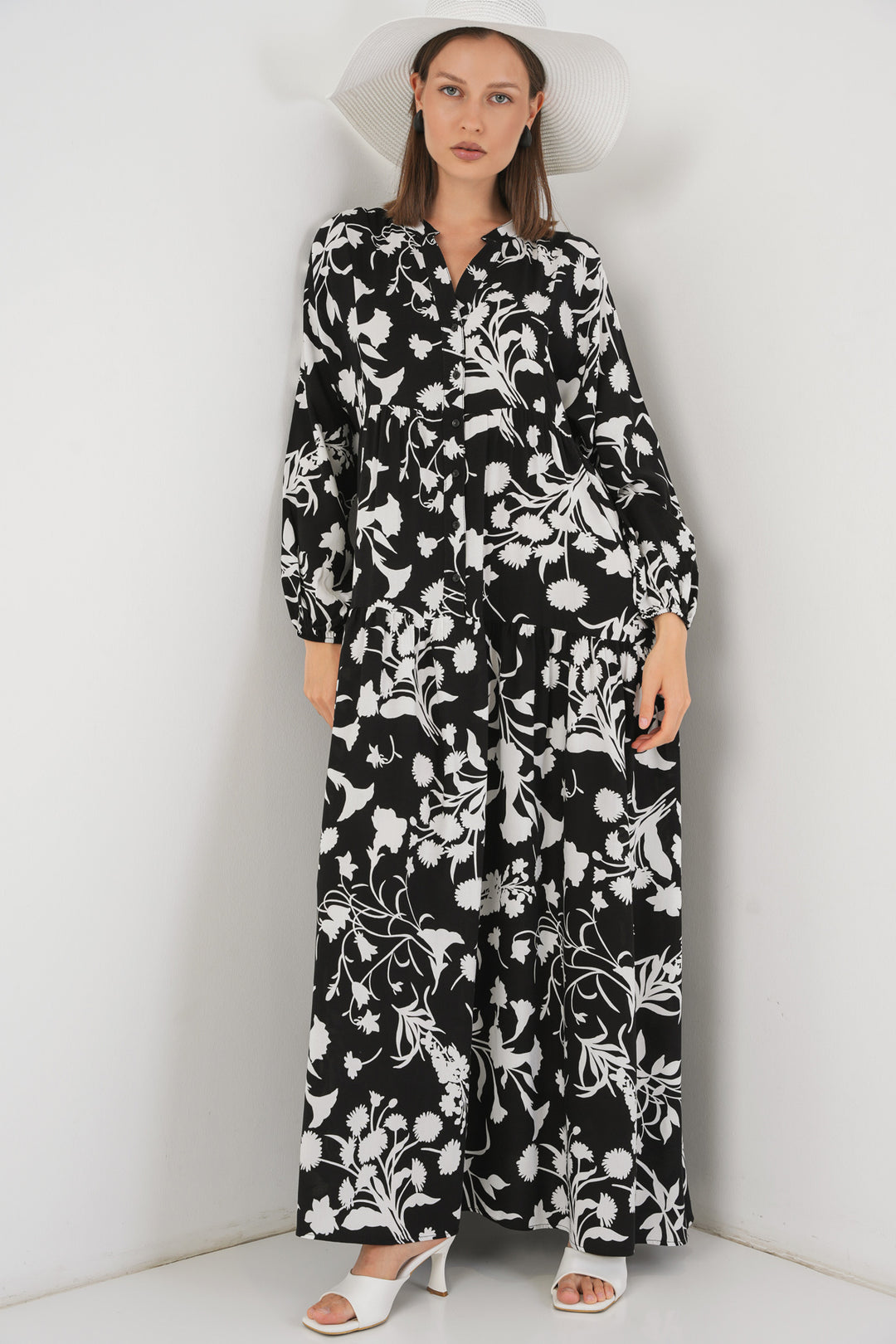 Bigdart Robe longue à motifs pour femme 2585 - Noir - Blanc 1