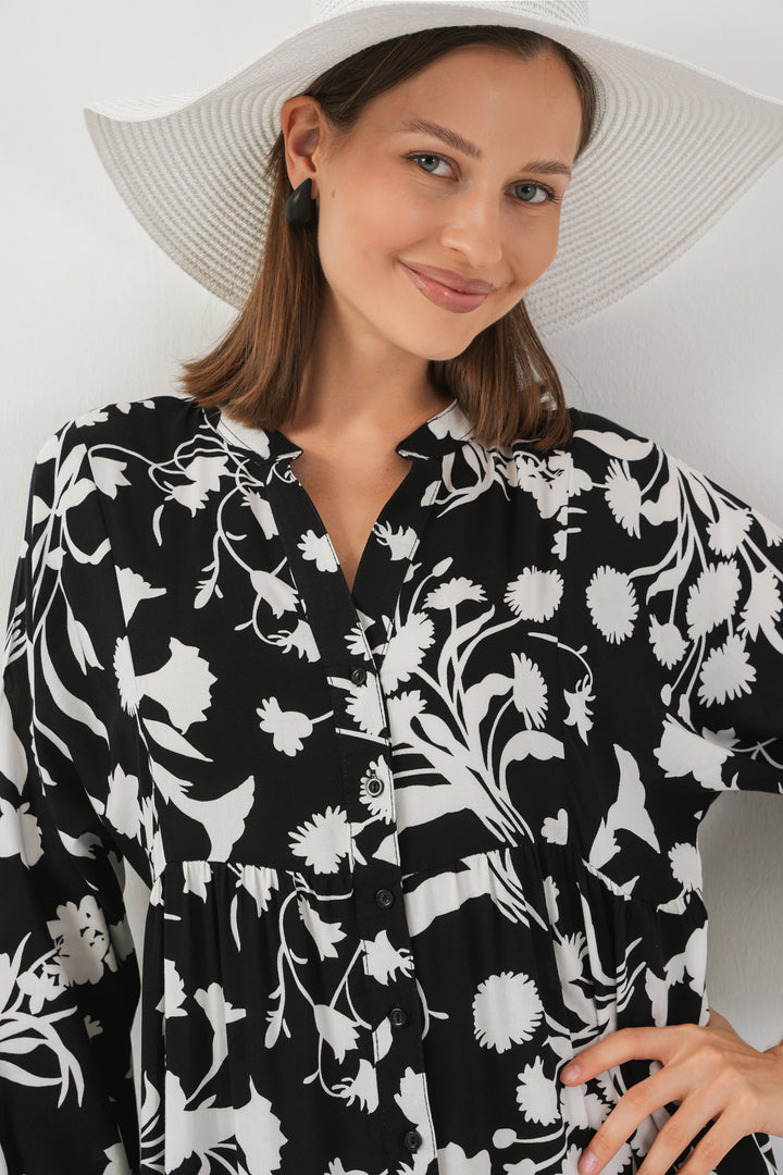 Bigdart Robe longue à motifs pour femme 2585 - Noir - Blanc 1
