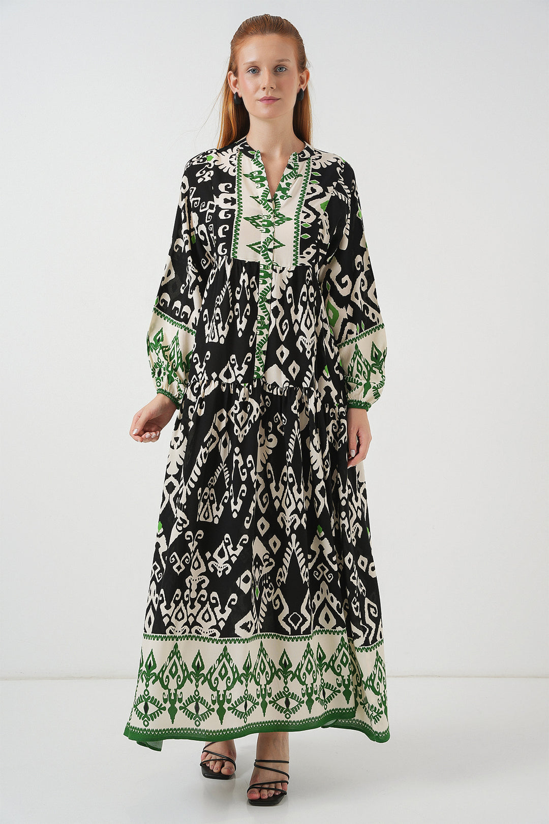 Bigdart Robe longue de hijab à motifs pour femme 2585 - Noir - Vert