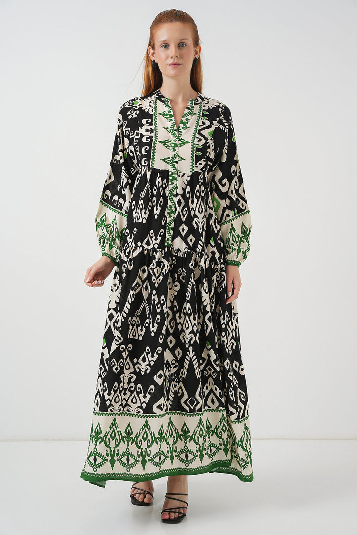 Bigdart Robe longue de hijab à motifs pour femme 2585 - Noir - Vert