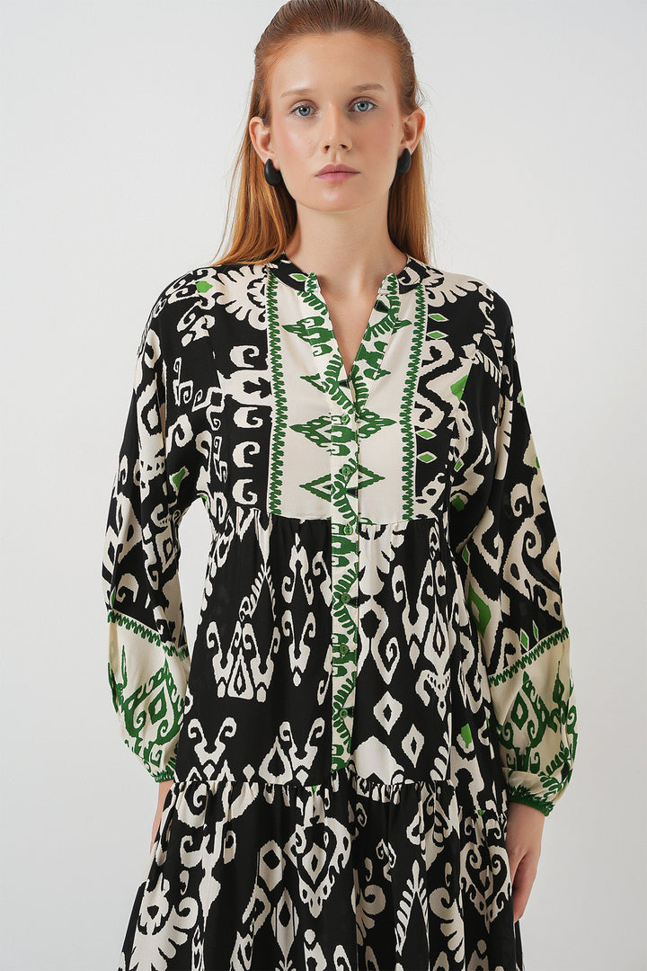 Bigdart Robe longue de hijab à motifs pour femme 2585 - Noir - Vert