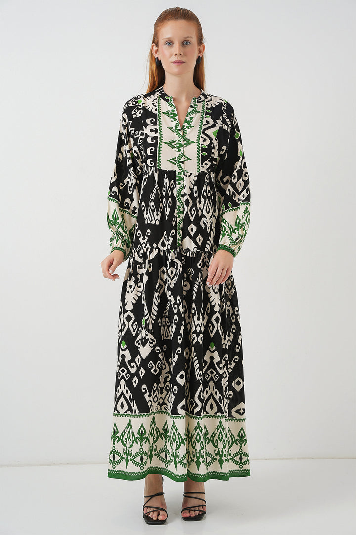 Bigdart Robe longue de hijab à motifs pour femme 2585 - Noir - Vert