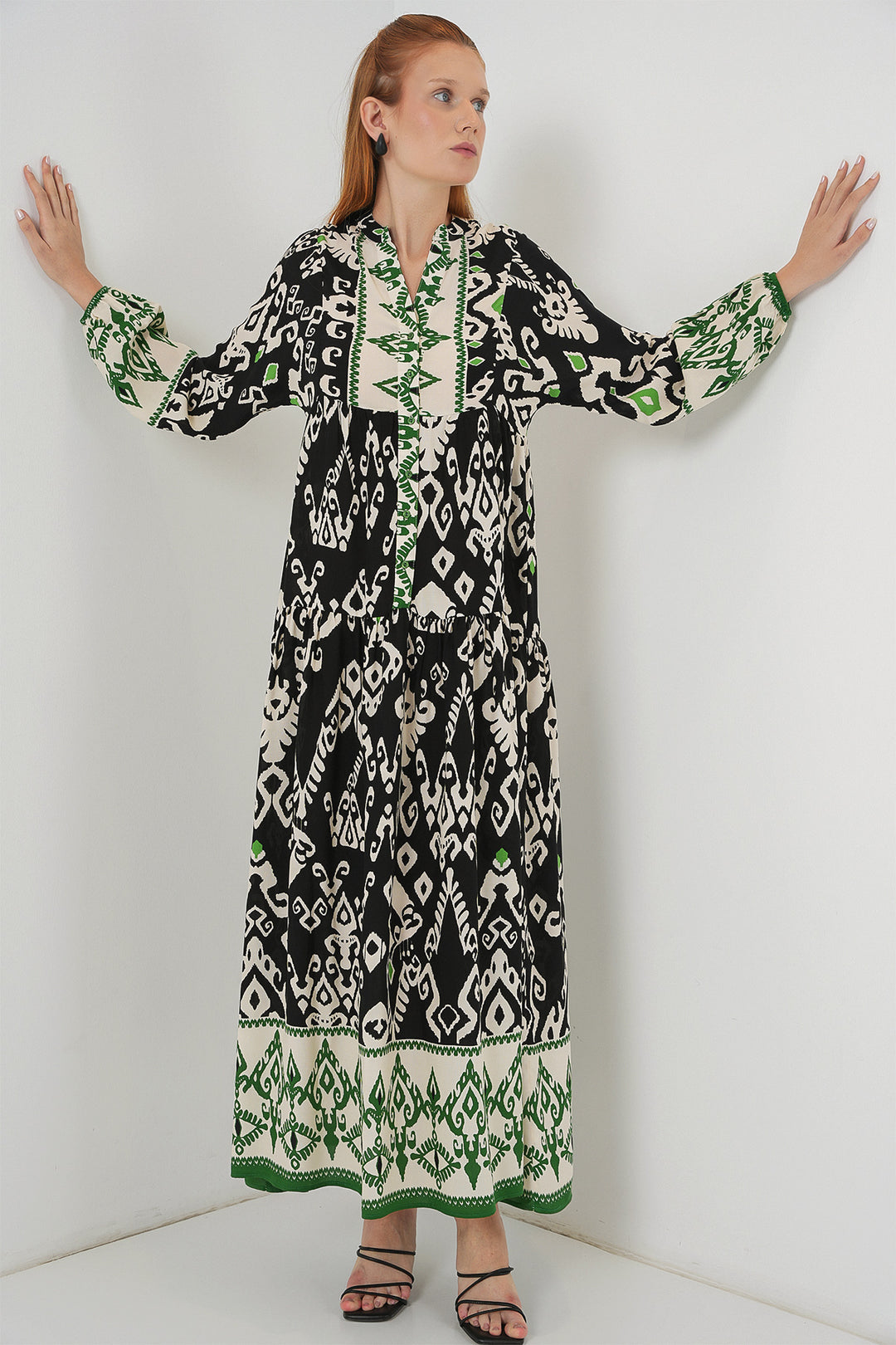 Bigdart Robe longue de hijab à motifs pour femme 2585 - Noir - Vert