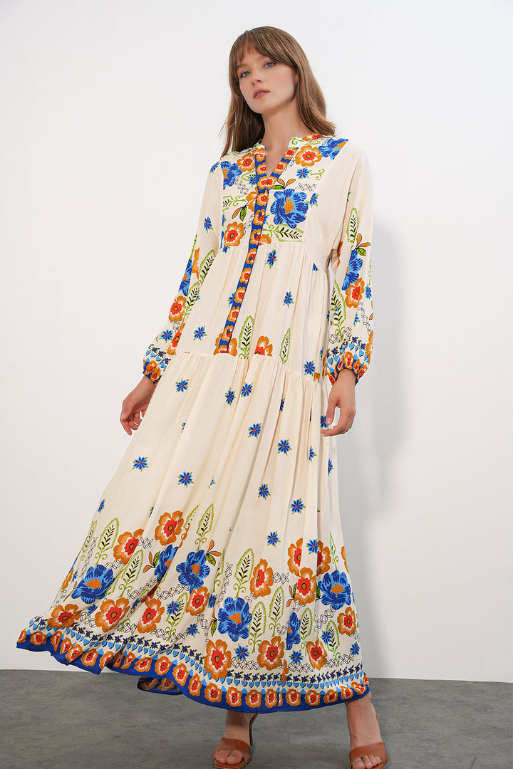 Bigdart Robe longue modeste à motifs pour femmes 2585-Y. Bleu