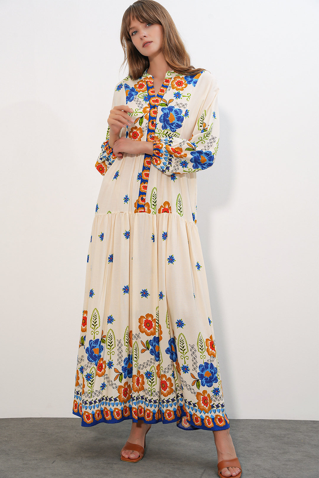 Bigdart Robe longue modeste à motifs pour femmes 2585-Y. Bleu