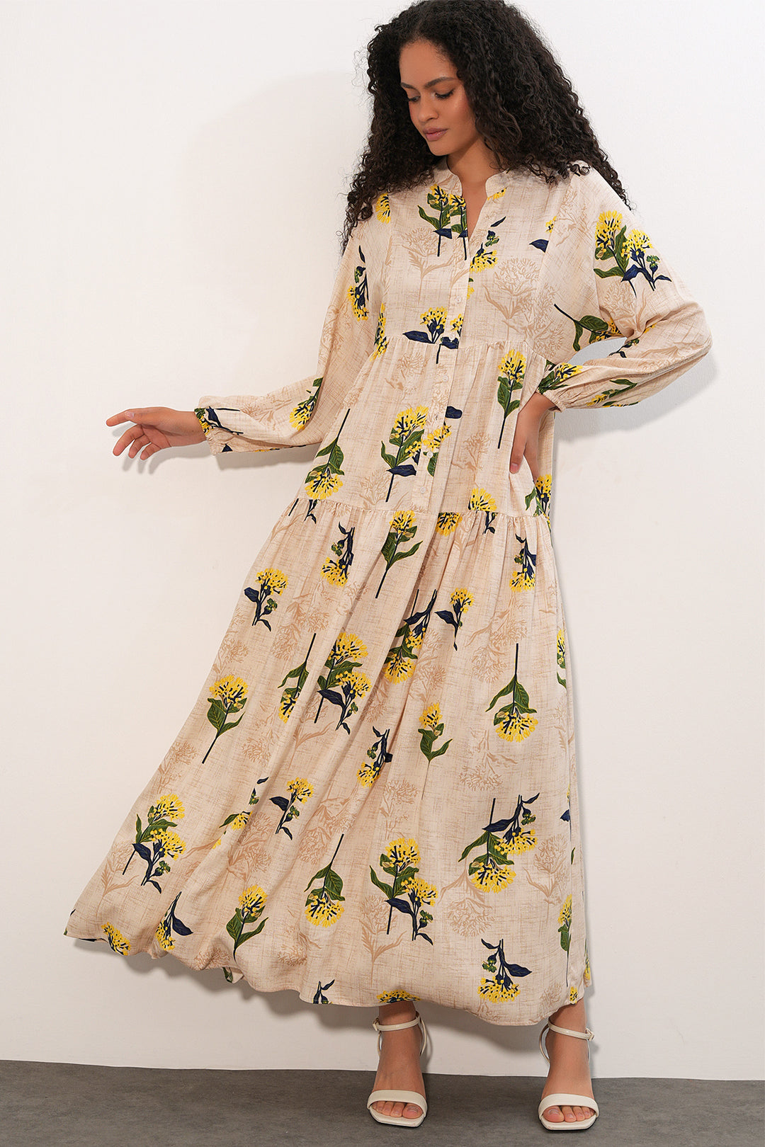 Bigdart Robe longue à motifs pour femme 2585 - Jaune clair