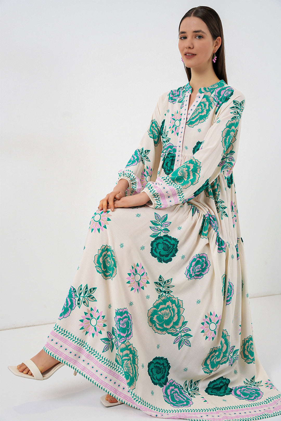 Bigdart Robe longue de hijab à motifs pour femme 2585 - Vert 1