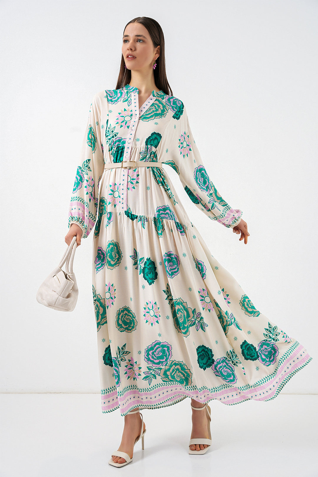 Bigdart Robe longue de hijab à motifs pour femme 2585 - Vert 1