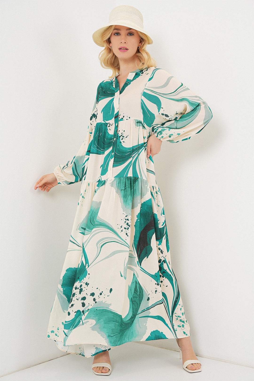 Bigdart Robe longue modeste à motifs pour femme 2585 - zümrüt Verti