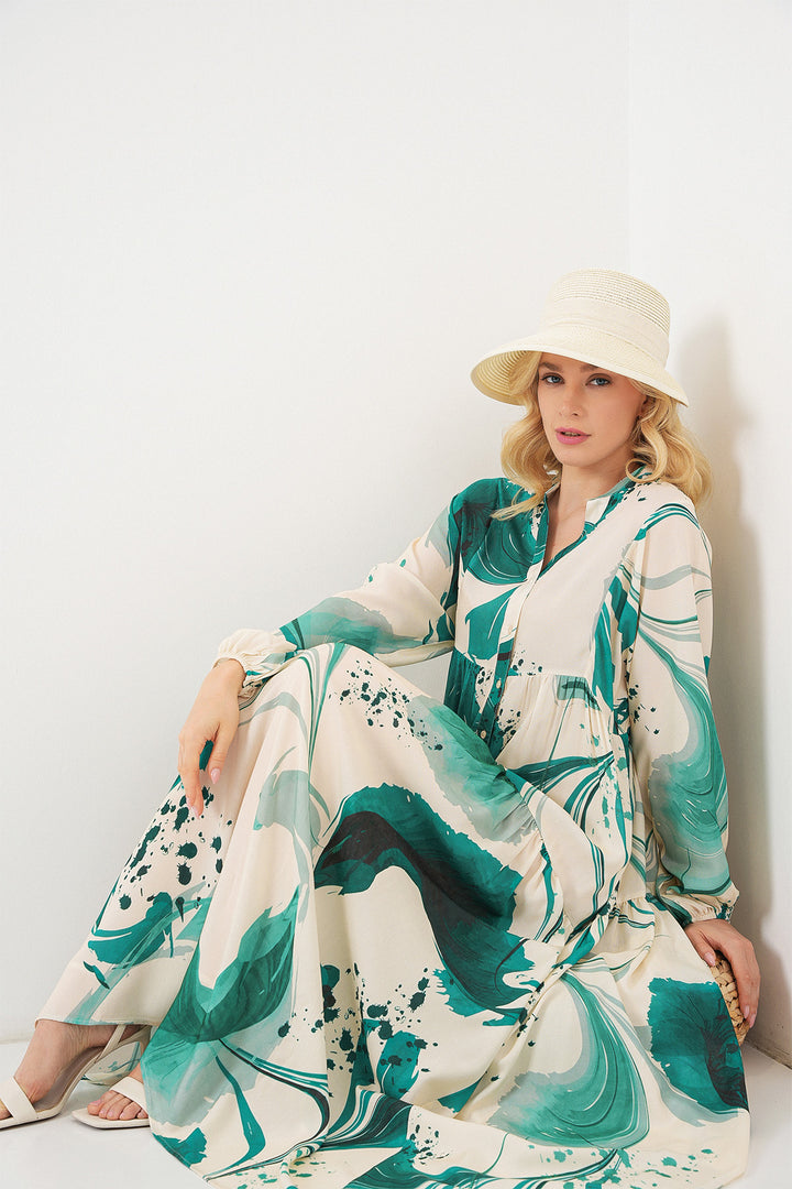 Bigdart Robe longue modeste à motifs pour femme 2585 - zümrüt Verti